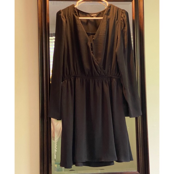 Express Dresses & Skirts - Express: Black Satin Button Wrap & Flare Dress